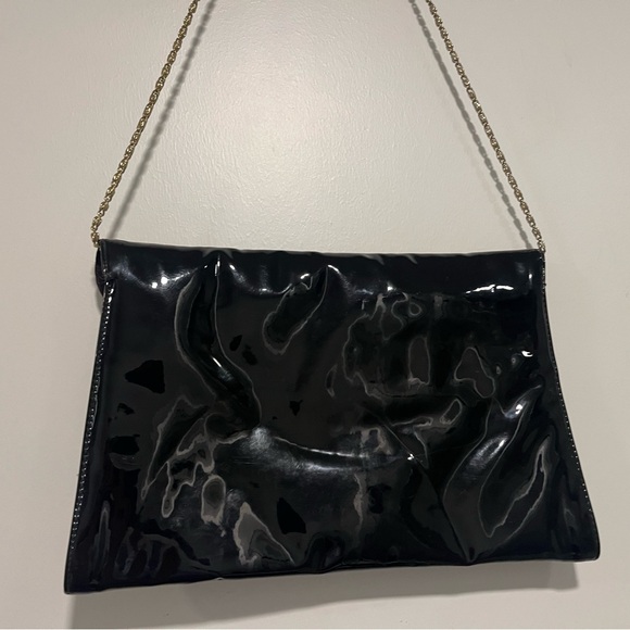 Sleek Black Clutch Purse with Gold Chain - Picture 3 of 6